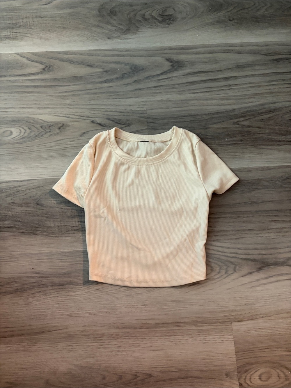 Women's Cream Ribbed Short Sleeve Crop Top